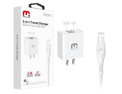 (2in1) MyBat Pro - Travel Adapter w/ USB-C Cable (6ft)